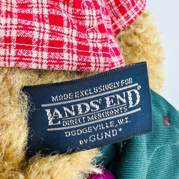 GUND Jointed Teddy Bear for Land's End Green Overalls Vintage - Picture 4 of 7